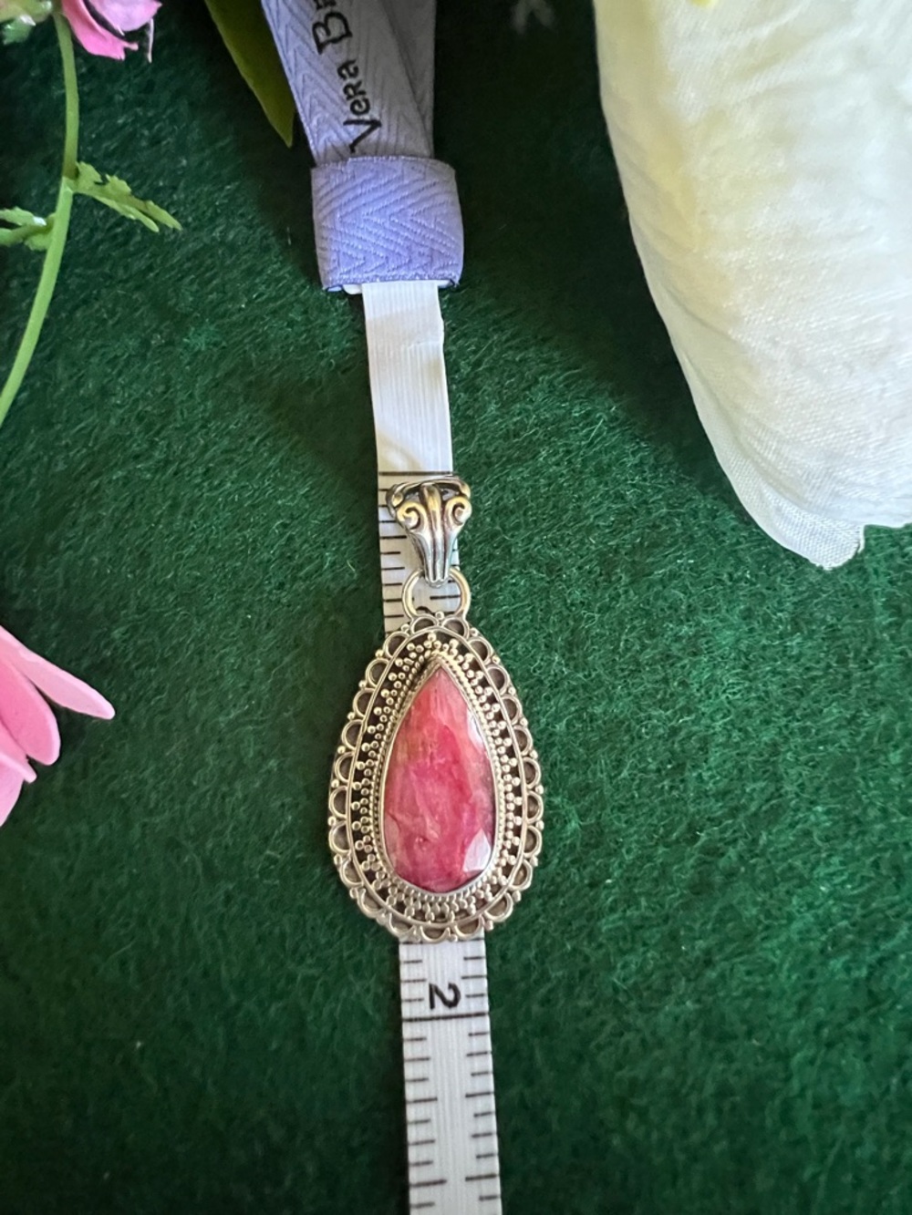 Sterling Silver Teardrop Faceted Rhodochrosite Pendant - Picture 6 of 7